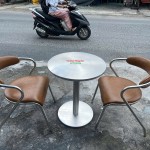 Bộ bàn ghế cafe inox cao cấp bọc da nâu sang trọng hđ01