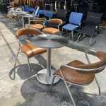 Bộ bàn ghế cafe inox cao cấp bọc da nâu sang trọng hđ01