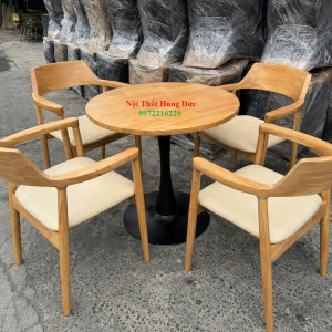 Bộ Bàn Tròn Cafe 4 Ghế Gỗ Tự Nhiên Cao Cấp - Phong Cách Scandinavian | Nội Thất Hùng Đức
